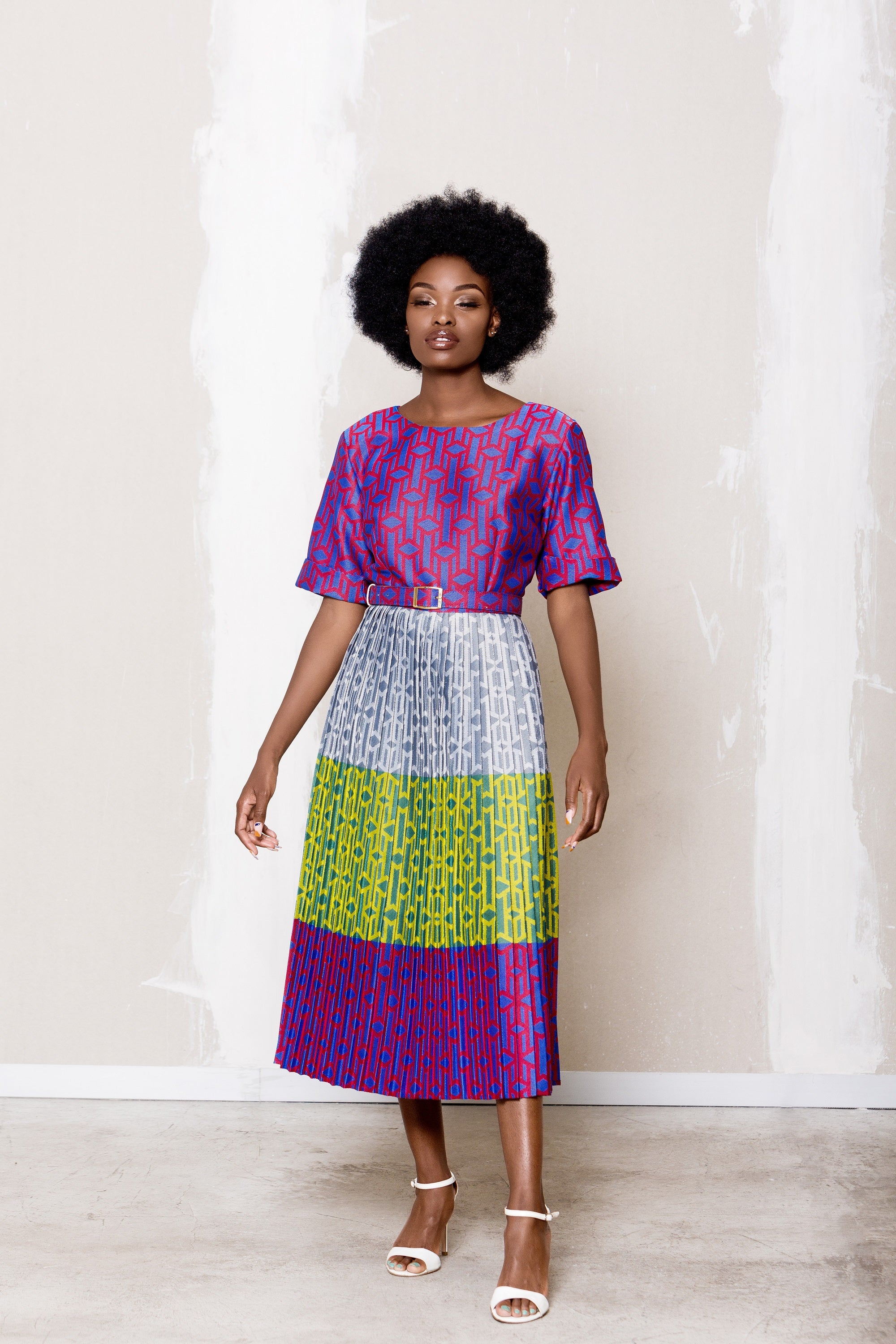 Multi Coloured Pleated Midi Dress ...